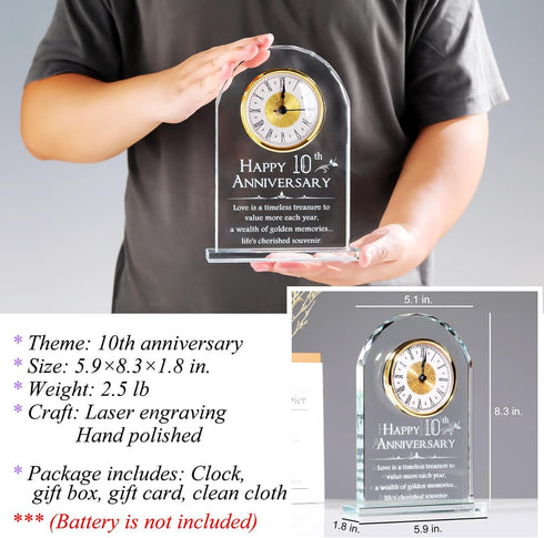 10 Year Anniversary Glass Clock Gift